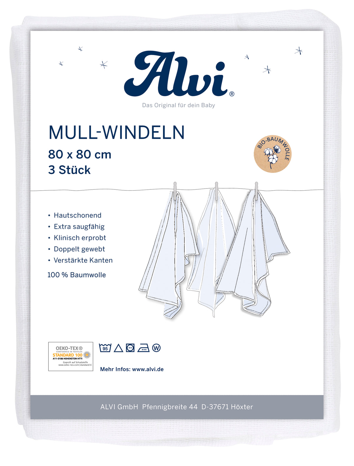 Mull Windeln 3er Pack - weiß
