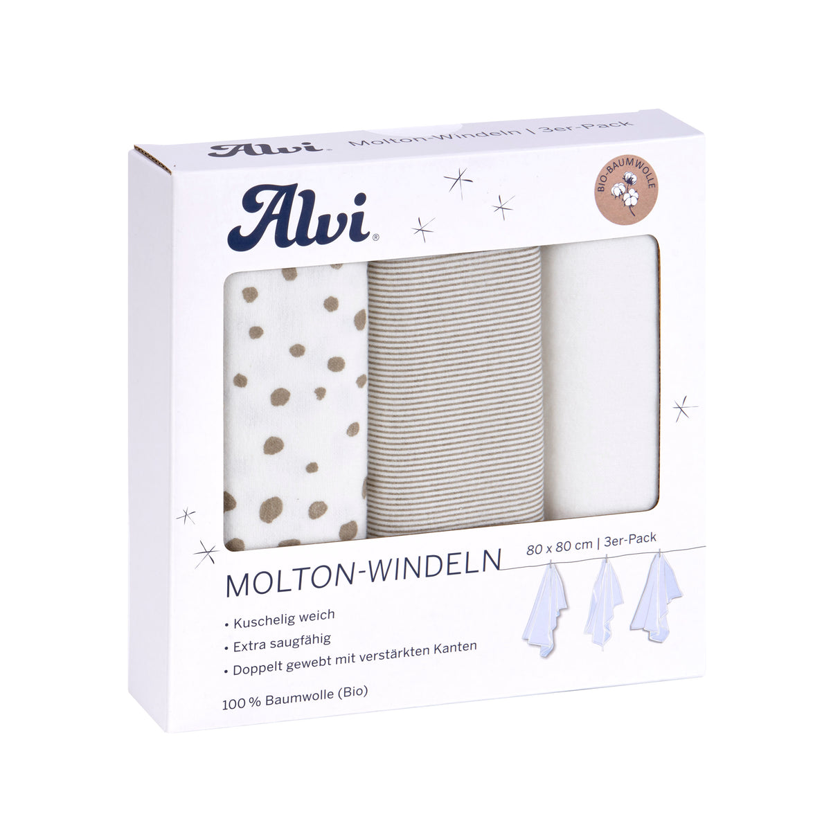 Molton Windeln 3er Pack - Aqua Dot