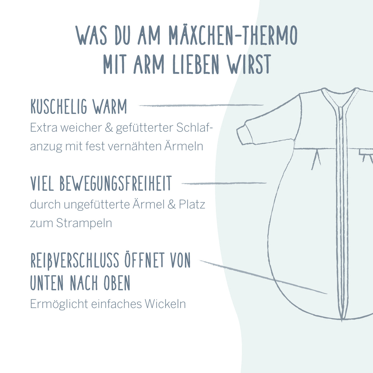 Kugelschlafsack Mäxchen-Thermo mit Arm - Aqua Dot